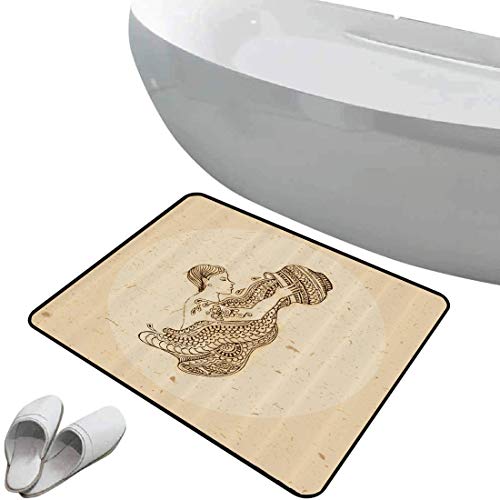Alfombra de baño antideslizante Zodiaco acuario suave antideslizante Patrón de astrología de estilo étnico con efectos egipcios persas vintage,Teal Brown, Para ducha Felpudo Dormitorio Sala de estar C