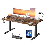 VASAGLE Höhenverstellbarer Schreibtisch, 160 x 80 cm, USB-C-Anschluss, Ablage für Steckdosenleiste, Stehtisch, Erinnerung bei langem Sitzen, 3 Speichertasten, für Büro, vintagebraun LSD146KD02