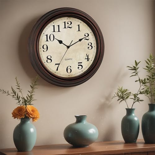 Image of Wall Clock, 12 Inch Silent Non Ticking Battery Operated Clocks, Decorative for Living Room, Bedrooms, Kitchen (Bronze)