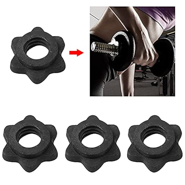 CALIDAKA 4pcs Spinlock Collars, Dumbbell Hex Nut, Dumbbell Rod Nut, 1 Inch Standard Barbell Screw Collar, Nonslip Dumbbell Screw Clamps for Dumbell Weight Lifting Fitness Training