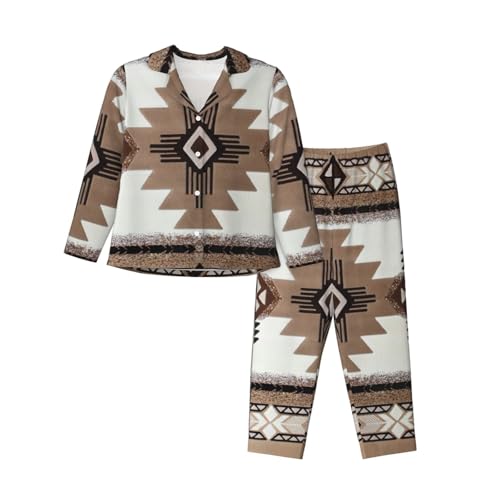 cchgnm Pijama suave de manga larga con estampado nativo americano, para mujer, Negro, L
