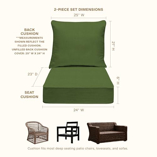 Image of Honeycomb Outdoor Heritage Deep Seat, 24 x 23, Textured Solid Artichoke Green Chair Cushion with Removable Cover, for Patio Furniture