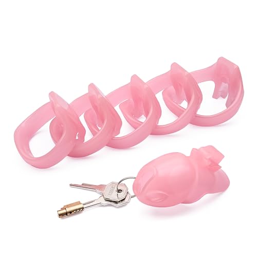 Image of HT-V4 Chastity Cage for Men | 5 Adjustable Wide Rings & 6 Colors | Beginner-Friendly | Adult Sex Toy with Sizing Guide (Pink, Small)