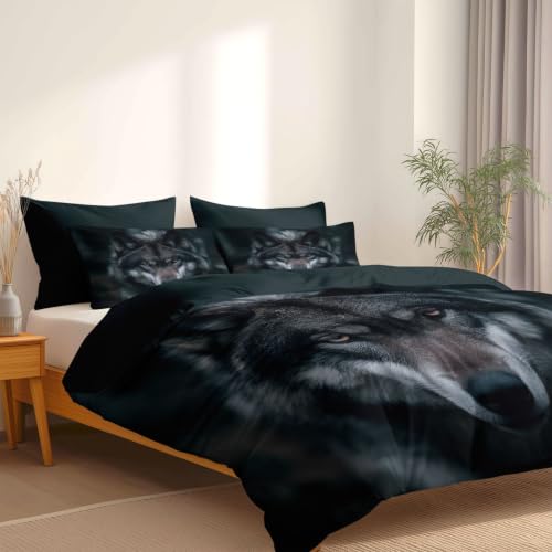 Housse de Couette Réversible Loup en Microfibre Douce Parure Lit Vert - 5