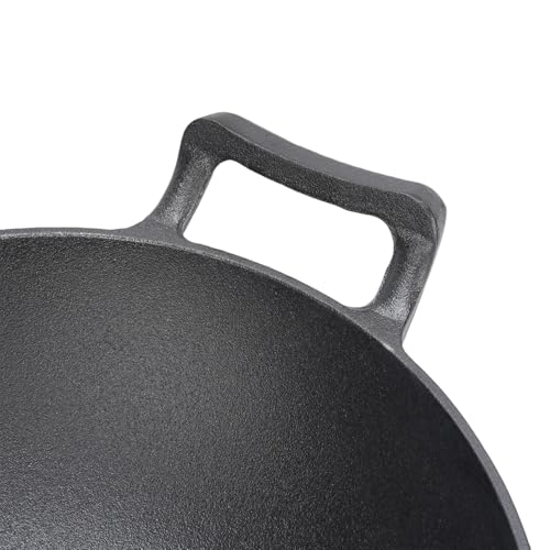 Wok para cocinar de hierro fundido con mango de madera miniatura 7