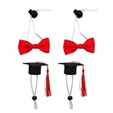 MALUGOGO Set di 4 Pezzi Cappelli Mini per Animali Domestici Rossi con Nastro Elastico e Fiocchi Regolabili, per Feste di Diploma e Regali per Cuccioli e Gattini