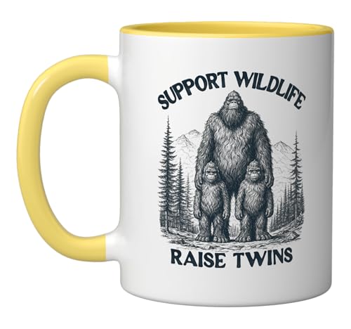 Twin Parent Mom Dad Of Twins Support Wildlife Raise Twins Ceramic Mug, Yellow/White