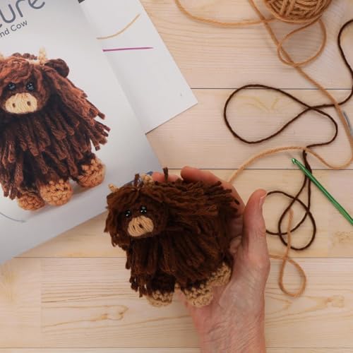 Image of LEISURE ARTS Amigurumi Miniatures Brown Cow Crochet Kit for Beginners - DIY Animal Craft Kit for Adults, Beginner Crochet Set with Yarn, Hook, Instructions, 4-Inch