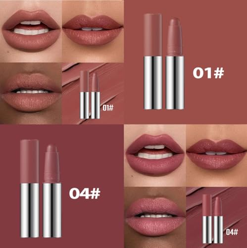 Image of Matte Lipstick Crayon Set, Muted Nude Brown & Deep Rosewood - Waterproof Long Lasting Lip Liner Pencil, High Pigment Creamy Velvet Lipstick, Non-Drying Lip Color for Women, 01+04