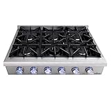 Thor Kitchen Pro-Style Gas Rangetop with 6 Sealed Burners 36 - Inch, Stainless Steel HRT3618U