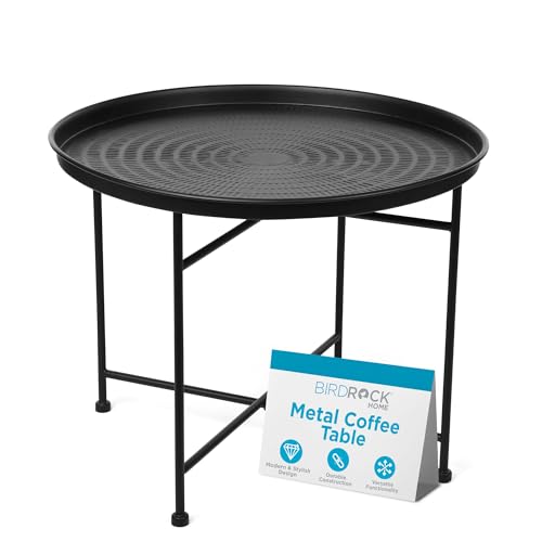 BIRDROCK HOME Metal Coffee Table Small Black Side Table Circle Accent Table for Bedroom Living Room Corner Spaces Hammered Round Minimalist End Table Black Iron, 24.75
