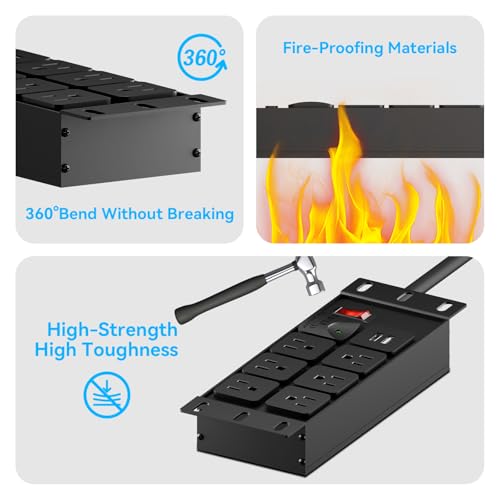 Protector eléctrico GUITK Rack PDU 10" 2U con 6 tomas, protección contra sobretensiones de 1020J, 125V/15A, cable 14AWG de 1.83 m y 2 puertos USB-A miniatura 6