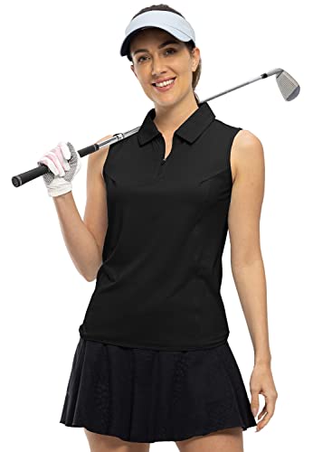Bgowatu Women'S Sleeveless Golf Polo Shirts Collared Quarter Zip Golf Pullover Upf 50+ Quick Dry Tennis Tank Tops Black 2X thumb #3