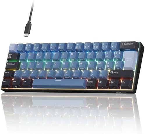 RK ROYAL KLUDGE C61 HE Clavier magnétique AZERTY Filaire 60%, interrupteurs à Effet Hall, Rapid Trigger 8 000 Hz, précision 0,01 mm, Hot Swap, RGB, keycaps PBT, Clavier Gamer pour PC/Mac, Bleu