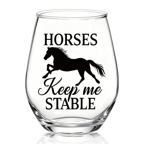TOUNER Horses Keep Me Stable Stemless Wine Glass, Funny Horse Wine Glass Gifts for Women Horse Lovers Equestrian Cowgirls, Thanksgiving Christmas Birthday Gifts for Women Mom Grandma Aunt BFF Sister