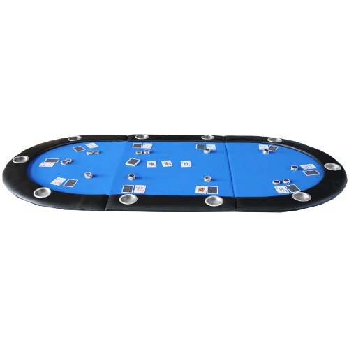Ids Blue Texas Hold'em 84" 10 Player Folding Poker Table Top W/Stainless Steel Cup #TOP1