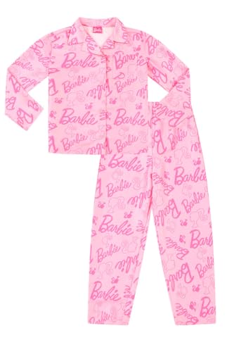 Barbie Conjunto de pijama largo de satén para mujer y niña, pijama de dos piezas de satén de seda, rosa, 16-18