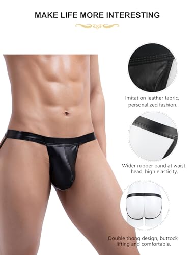 comeondear Men's Jockstrap Underwear Faux Leather Thong Underwear G-String with Pouch Butt-Flaunting Gym Low Rise Brief2