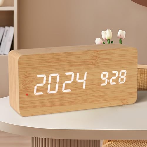 Réveil en bois LED avec luminosité réglable pour table de nuit - 4