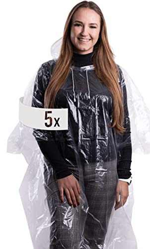 Kellago Regenponcho einweg [ FÜR FESTIVAL & OUTDOOR ] 5x transparenter regenponcho damen wasserdicht/herren - regencape festival - einweg regenponcho fahrrad - regenponcho festival wandern outdoor