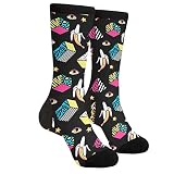 bassyil 80s 90s Geometric Banana Socks Novelty Crew Socks Casual Crazy Funny Dress Socks For Women M