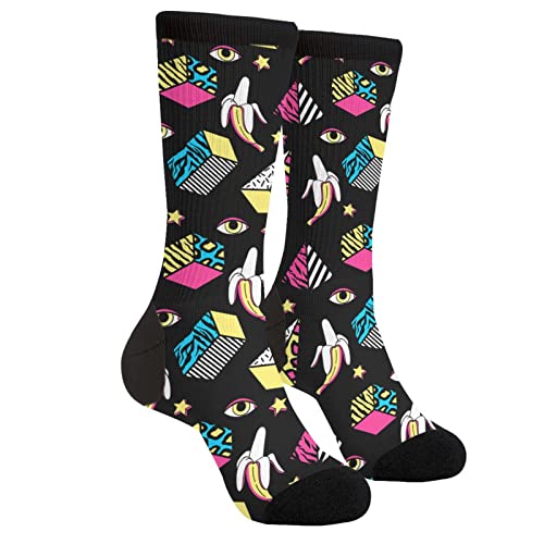 Bassyil 80S 90S Geometric Banana Socks Novelty Crew Socks Casual Crazy Funny Dress Socks For Women Men #TOP7