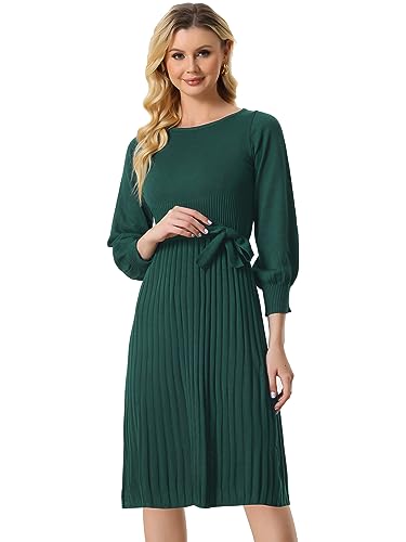 Image of Allegra K Women's Knit Pleated Dresses Casual Belted Midi Sweater Dress
