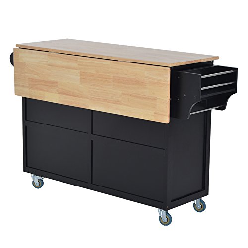 image for HOMCOM Rolling Kitchen Island on Wheels Ultility Cart with Drop-Leaf a