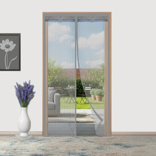 Image of The Furnishing Tree Strong Magnetic Mosquito Net Door Curtain | Automatic Self Closing | Designer Lace at the top with Breathable Fly Protection for Main Door, Balcony, Kitchen & Bedroom, 210x100 CM.