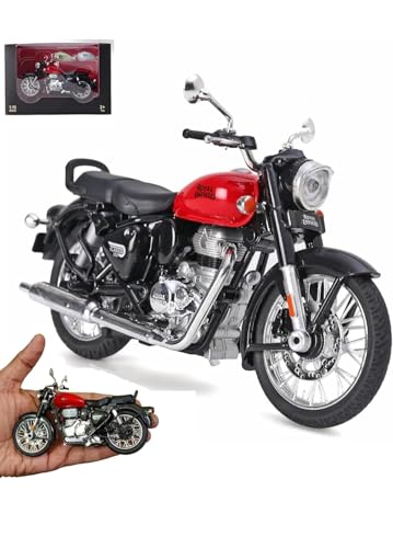 Image of Barodian's Royal Style Enfield Classic Toy Diecast Model Motorcycle with Interchangeable Fuel Tanks, Build Kit, Red and Black Pull Back Action, Detailed Miniature Replica for Collectors and Enthusiasts Classic 350 Bullet Bike DIY Motorcycle [ Multicolor ]