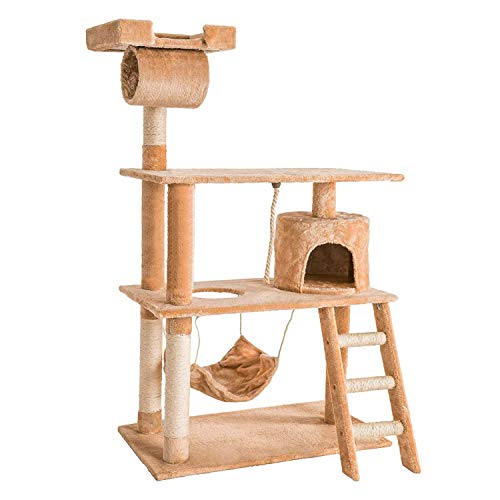 Buyi-World Árbol para Gato con Rascador, Repisa para el árbol del gato con la arena para gatos, Juego de rascar con un juguete de sisal natural Cats Park 71 x 40 x 138 cm (Beige)