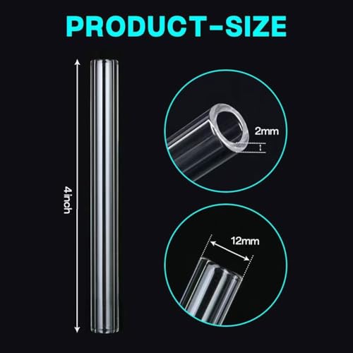 6 Pcs Borosilicate Glass Tube 12mm OD 2mm Thick Glass Blowing Tubes with Cleaning Brush (4 Inch)
