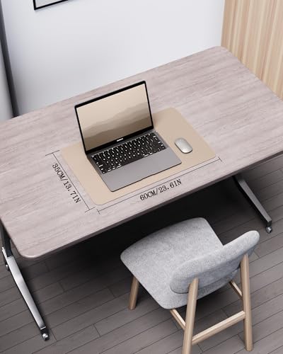 Image of YSAGi Double-Sided Desk Mat, 23.6 inchx13.7 inch Leather & Eco Cork Protector, Large Mouse Pad & Writing Pad for Office /Home (Beige /Cork)