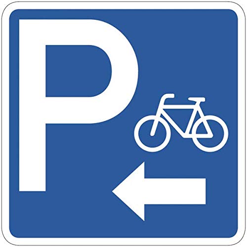 CARTELLO IN LAMIERA SCATOLATA QUADRATO 60X60 cm - Parcheggio biciclette - freccia a sinistra - SEGNALE CATARIFRAGENTE (CARTELLO CLASSE 1)