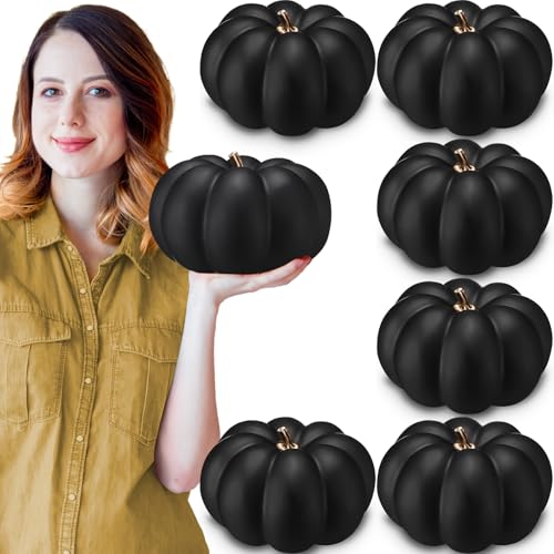 Liliful 8 Inch Large Foam Artificial Pumpkins Fall Harvest Big Fake Pumpkin Decor for Fall Autumn Halloween Thanksgiving Table Home Seasonal Holiday Decor