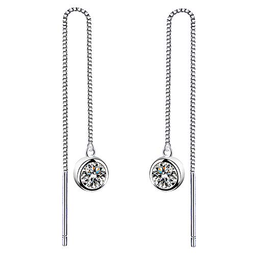 Yaneno Orecchini pendenti da donna in argento Sterling 925 con zirconia cubica taglio rotondo brillante, Argento sterling, Zirconia cubica