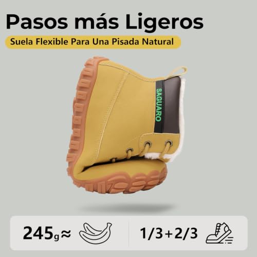 Miniatura 6 de Saguaro Zapatillas Barefoot Invierno Hombre Botas De Nieve Antideslizante Impermeables Con Forradas Caliente Botines Ligeras Minimalistas, Amarillo, 42 Eu