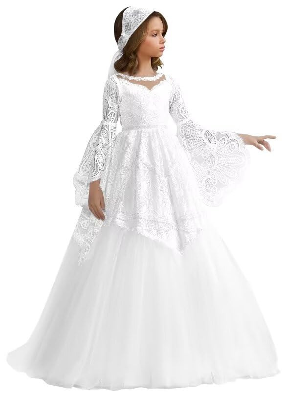 Flower Girl Dress for Wedding Lace Cross Back First Communion Dresses Tulle Princess Pageant Ball Gowns