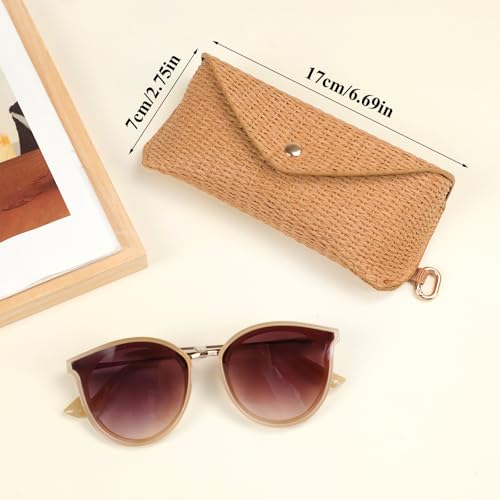 Image of Straw Sunglasses Case Hard Shell Glasses Eyeglass Travel Pouch Women Men Eyewear Organizer Holder with Clip