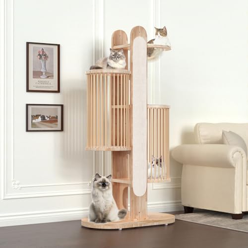 Torre Moderna para Gatos 67" de Madera con Poste Rascador miniatura 1