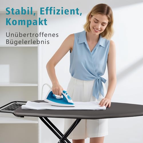 Hazeatte Jumbo Bügelbrett 120 x 38 cm Volle Größe Bügelbrett mit Bügeleisenablage, verstellbare Höhe bis zu 95 cm, Faltbarer und Faltbarer Bügeltisch schwarz