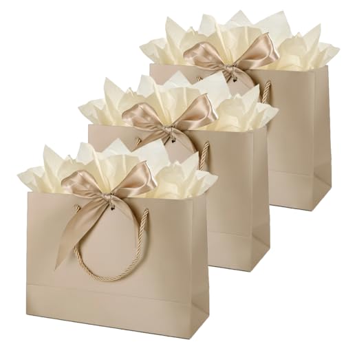 TINYFUTURE 3 pcs gift bags bulk, Large Gift Bag with Handles & Ribbon 3 Tissue Papers, Luxury Bag for Anniversary Birthday Wedding Christmas Holiday Presents