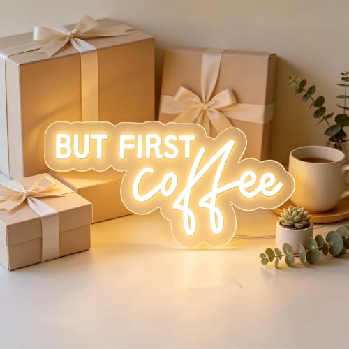 Image of Coffee Bar Signs for Home Kitchen Cafe Corner Shop Decor LED Dimmable But First Coffee Light up Neon Light Signs 5V USB Powered with Hanging Chain,Gifts for Birthday Shop Open