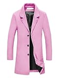 Lars Amadeus Men's Trench Coat Notch Lapel Single Breasted Classic Long Pea Coats Overcoat Pink XL