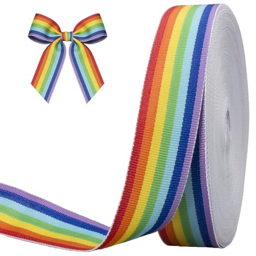 CUQIG Double Faced Rainbow Ribbon 1 Inch Wide 25 Yards Polyester Grosgrain Ribbon Perfect for Gift Wrapping Birthday and Wedding Decorations DIY Crafts Bows Wreaths Sewing and Party Supplies