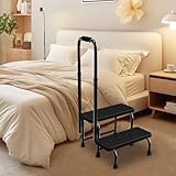 Ocarevian Step Stool with Handle for Elderly, Heavy Duty 2 Step Stool for Adults Seniors with Adjustable Handrail&Non-Slip Platform, Foot Stool for Bedside,Kitchen,Bathtub, Hold up to 450LBS (Black)