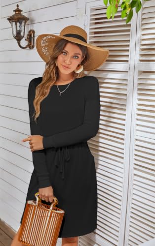 Image of Simier Fariry Womens Fall Winte Long Sleeve Knee Length Casual Dress with Pockets