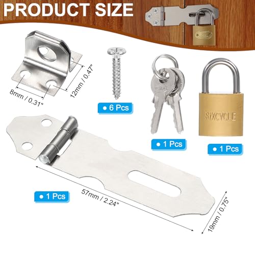Image of PATIKIL Door Lock Hasp Latch 2.2 Inch, Stainless Steel Safety Hasp Lock Clasp Hinge Packlock(25mm) with Screws /Key for Door Gate Cabinet Closets, Silver