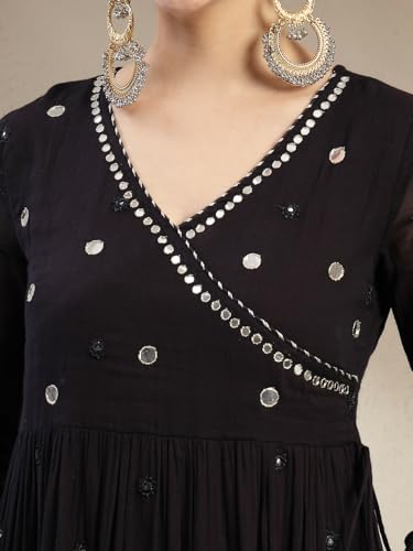 Image of Gulmohar Jaipur Women's Malmal Solid Angrakha Neck Anarkali Kurta Suit Set
