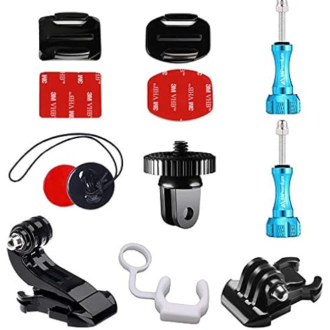 MiPremium JHook Mount Adapter & 3M Adhesive Sticky Pads for GoPro Hero 9 8 7 6 5 4 3 2 1 Black Silver Session, AKASO & Other Action Camera Accessories Kit. Flat & Curved Buckle & Aluminium Screws Cover